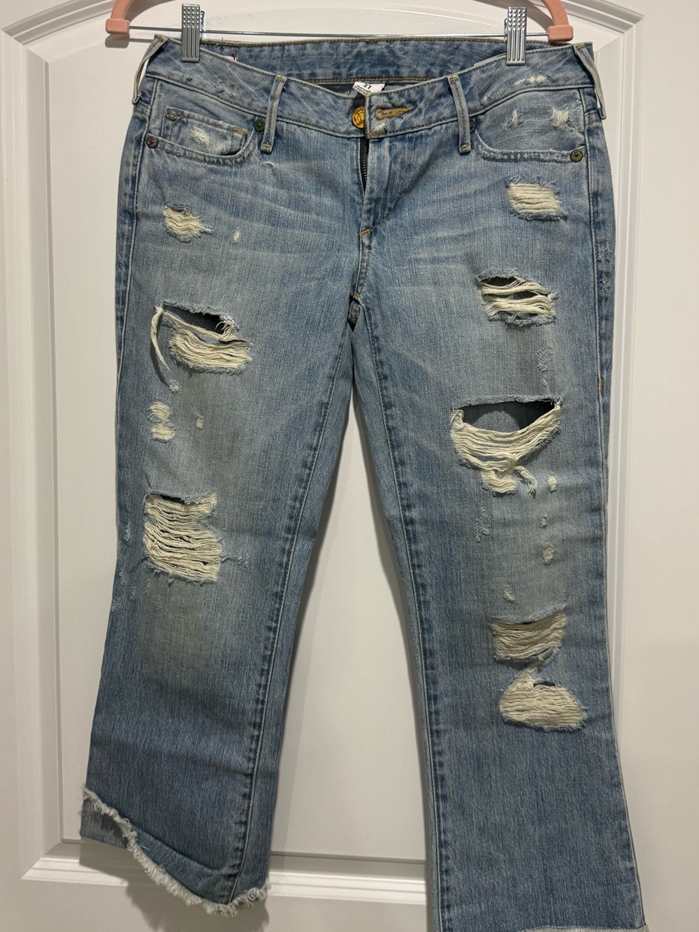 True Religion Light Blue Ripped Ankle Jeans
